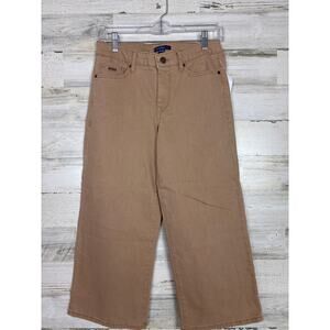 Isaac Mizrahi women's size 4 petite brown wide leg cropped denim jeans zip new